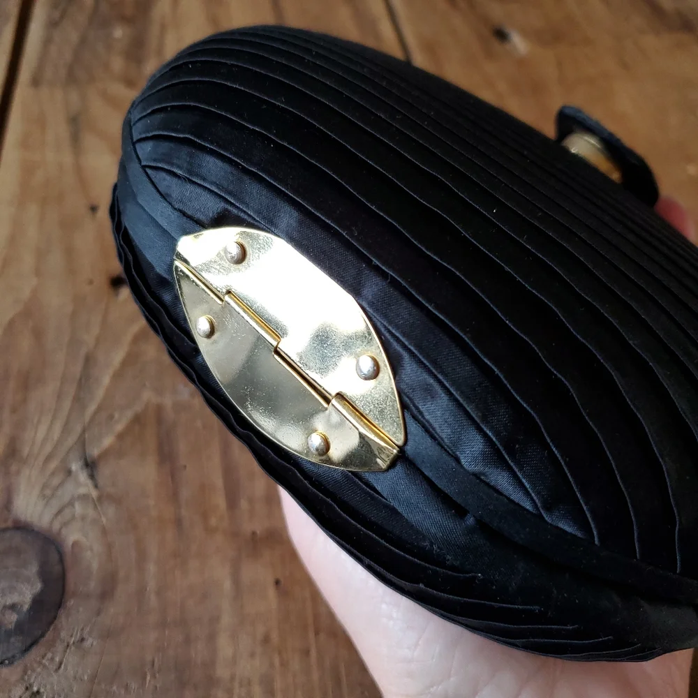 Delill Creation VINTAGE Black Pleated Satin Evening Bag - Picture 7 of 16